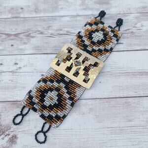 Vintage Bracelet Beaded with Gold Tone - Wide Bracelet